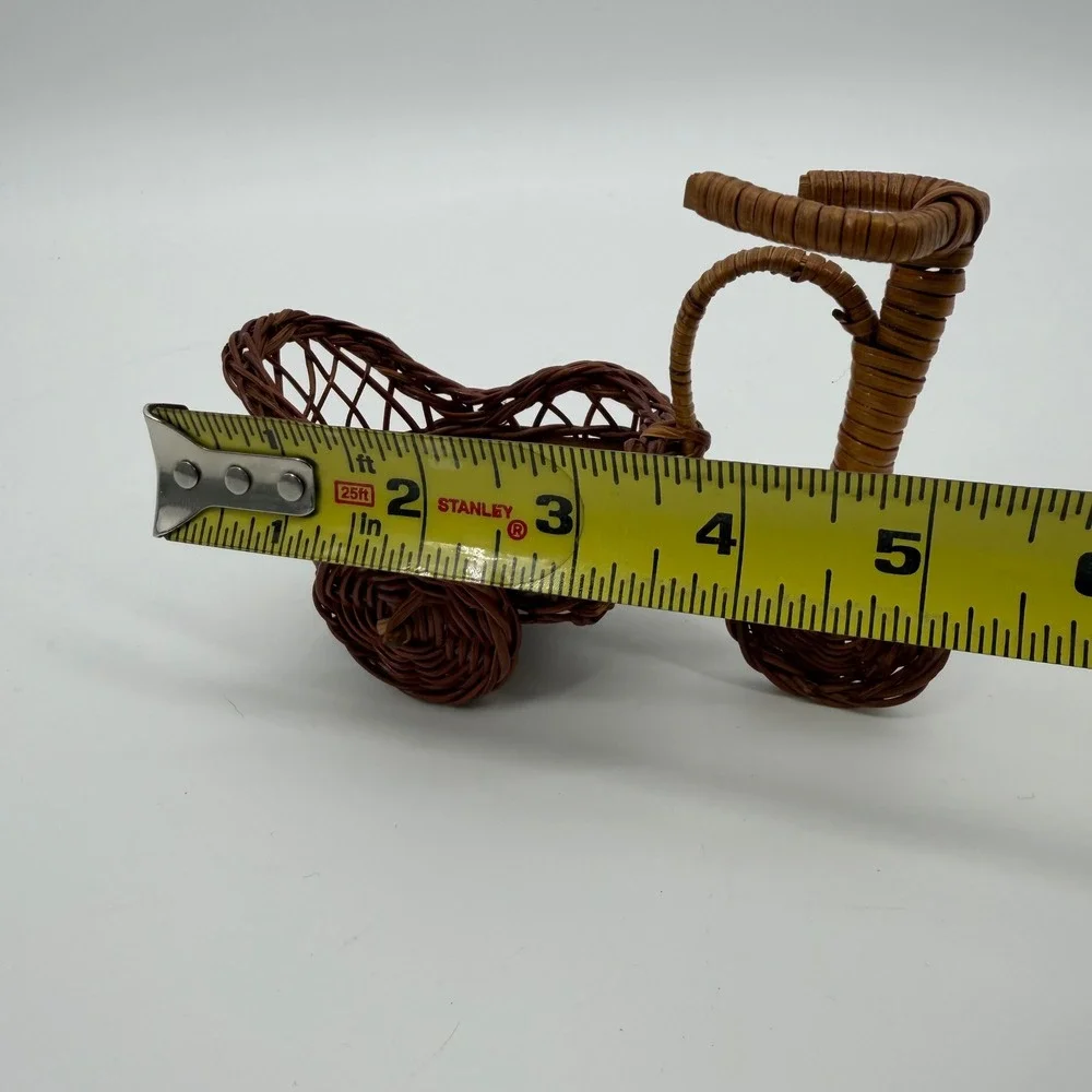 Miniature Wicker Tricycle Basket Plant Holder Brown Woven Rattan Decor 4x5 Inch